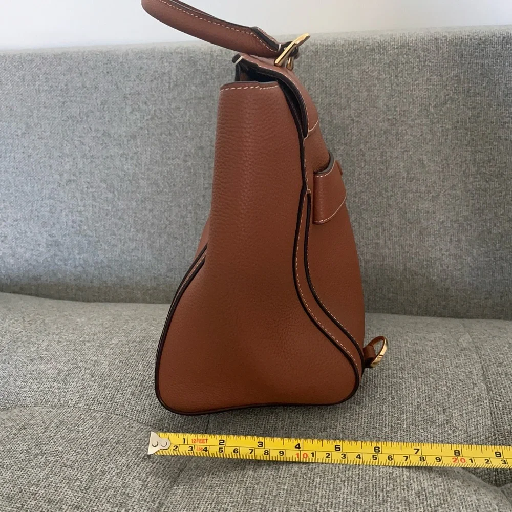Dissona Italy Leather Satchel/Handbag with Shoulder Straps, Camel Brown - Picture 7 of 7